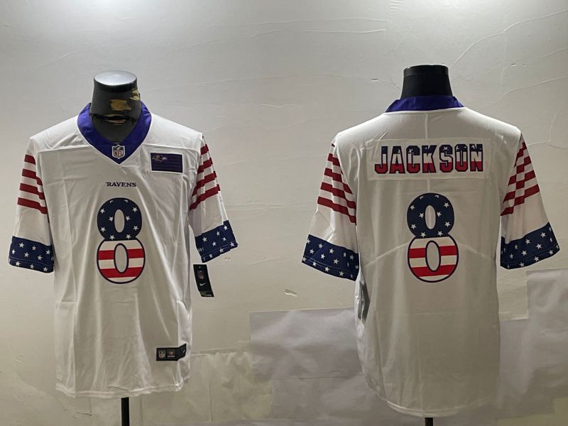 Men Baltimore Ravens 8 Jackson White National Flag 2024 Nike Limited NFL Jersey style 1